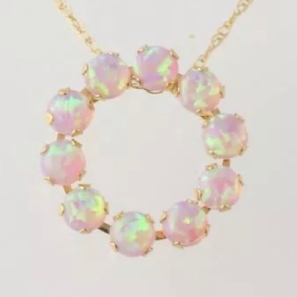 10KG Synthetic Opal Eternity Pendant necklace 18”